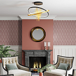 Люстра подвесная с 2-мя пересекающимися круглыми подвесами в черном и золотистом цвете и вертикальными подвесками Ring Horizontal варинант исполнения - 3 | Loft Concept в Ульяновске