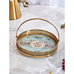 Блюдо круглое с ручкой и голубым фарфоровым дном с цветочным рисунком Blue Garden варинант исполнения - 3 | Loft Concept в Ульяновске