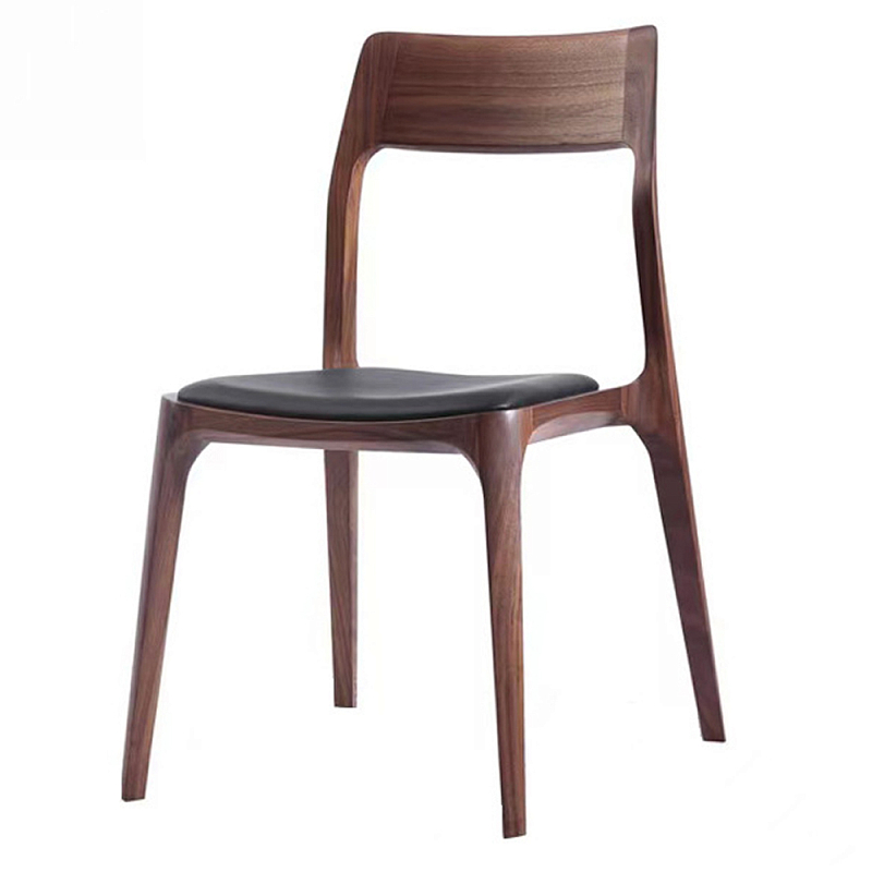 Стул деревянный с мягким сиденьем из черной натуральной кожи Moon Walnut Furniture Орех Черный Стул деревянный с мягким сиденьем из черной натуральной кожи Moon Walnut Furniture Орех Черный в Ульяновске | Loft Concept
