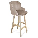 Барный стул со спинкой и подлокотниками на 4-х деревянных ножках Бежевый Велюр Ava Charm варинант исполнения - 1 | Loft Concept в Ульяновске