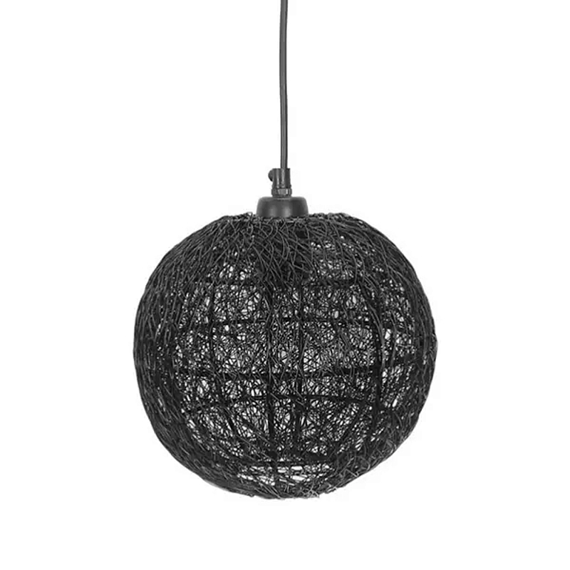 Подвесной светильник с плетеным металлическим абажуром в форме шара Wicker Iron Lamp Черный в Ульяновске | Loft Concept 