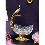 Чаша из прозрачного стекла на бронзовой подставке в виде павлина с рельефным хвостом Eden Garden варинант исполнения - 2 | Loft Concept в Ульяновске