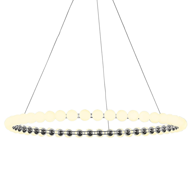 Люстра светодиодная кольцевая с круглыми плафонами белого цвета PEARLS Suspension 80 Хром Латунь Белый Люстра светодиодная кольцевая с круглыми плафонами белого цвета PEARLS Suspension 80 Хром Латунь Белый в Ульяновске | Loft Concept