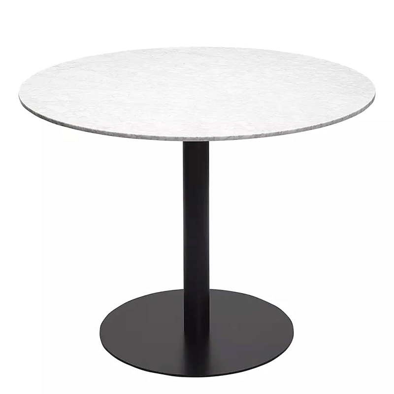 Круглый обеденный стол с белой мраморной столешницей White Tabletop on Black Base Белый Черный в Ульяновске | Loft Concept 