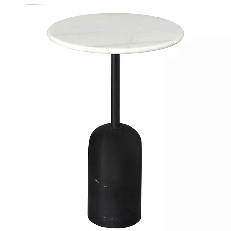 Кофейный столик с белой мраморной столешницей на черном основании Tall Coffee Black and White Table Белый Черный в Ульяновске | Loft Concept 