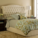 Кровать двуспальная бежевая с основанием из массива дуба с мягким изголовьем Flax Beds варинант исполнения - 1 | Loft Concept в Ульяновске