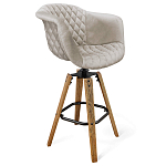 Барный стул со спинкой и мягкой обивкой с ромбами на 4-х деревянных ножках Бежевый Велюр Ava Charm варинант исполнения - 1 | Loft Concept в Ульяновске