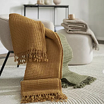 Плед из шерсти цвета охры с бахарамой Waffle Comfort варинант исполнения - 7 | Loft Concept в Ульяновске