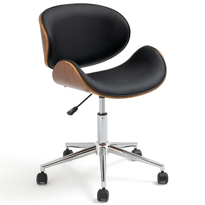 Вращающееся кресло на колёсах Morris Chair Коричневый Черный Хром Вращающееся кресло на колёсах Morris Chair Коричневый Черный Хром в Ульяновске | Loft Concept