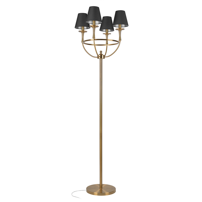 Торшер с металлическим основанием бронзового цвета с черными конусовидными абажурами Dignity Бронза Черный в Ульяновске | Loft Concept 