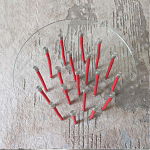 Дизайнерский журнальный стол с круглой прозрачной столешницей и основанием в виде красных металлических тросов Wires варинант исполнения - 4 | Loft Concept в Ульяновске