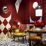 Обои ручная роспись в стиле Арт-деко Assemblage Original colourway on red silk dupion варинант исполнения - 1 | Loft Concept в Ульяновске