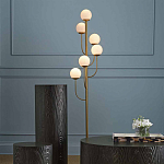 Торшер с 6-ю белыми стеклянными плафонами в форме шаров Gooseneck Pelle Chandelier варинант исполнения - 2 | Loft Concept в Ульяновске