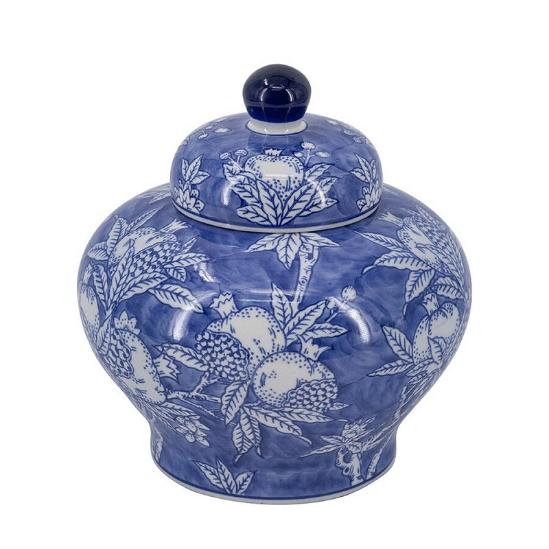 Ваза с крышкой в китайском стиле Гранатовое дерево Blooming Pomegranate Синий Белый в Ульяновске | Loft Concept 
