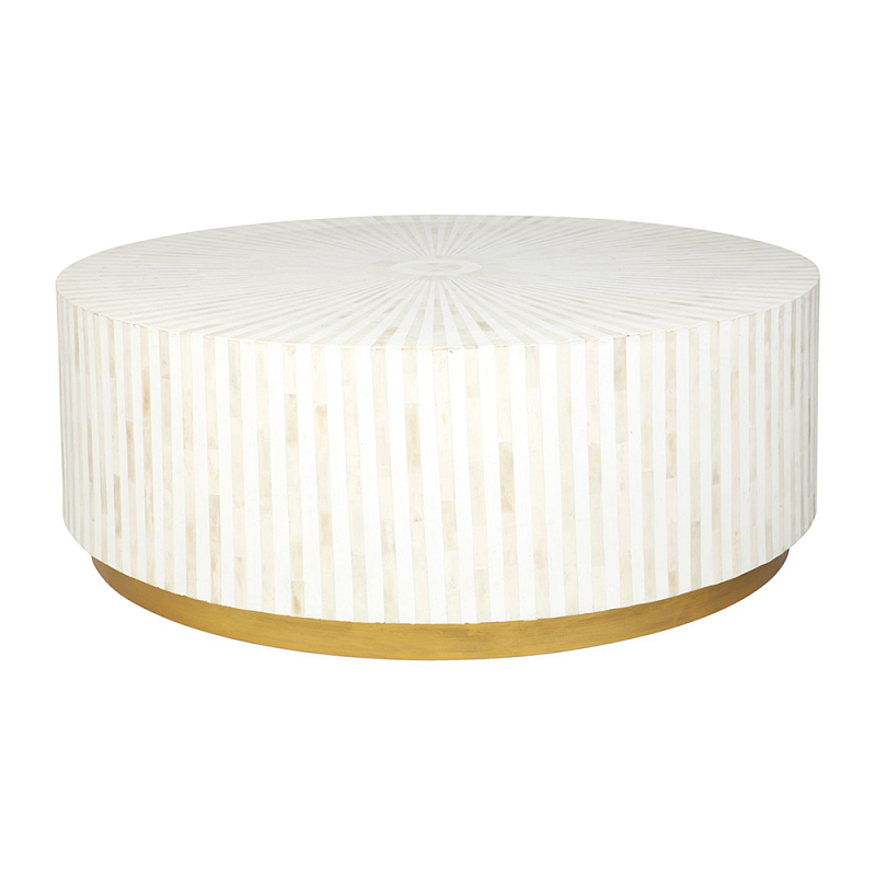 Стол журнальный Белый RADIAL BONE INLAY COFFEE TABLE NATURAL Белый ivory ( слоновая кость ) Золотой в Ульяновске | Loft Concept 
