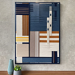 Панно из шнура Синяя геометрическая абстракция wall panel line Blue варинант исполнения - 1 | Loft Concept в Ульяновске