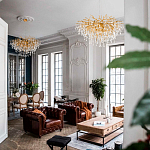 Люстра подвесная с прозрачными стеклянными подвесками в форме капель Диаметр 100 см Droplet Chandelier варинант исполнения - 11 | Loft Concept в Ульяновске