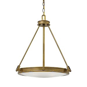 Люстра подвесная цвета латунь с плоским круглым матовым стеклянным плафоном на цепи Hinkley