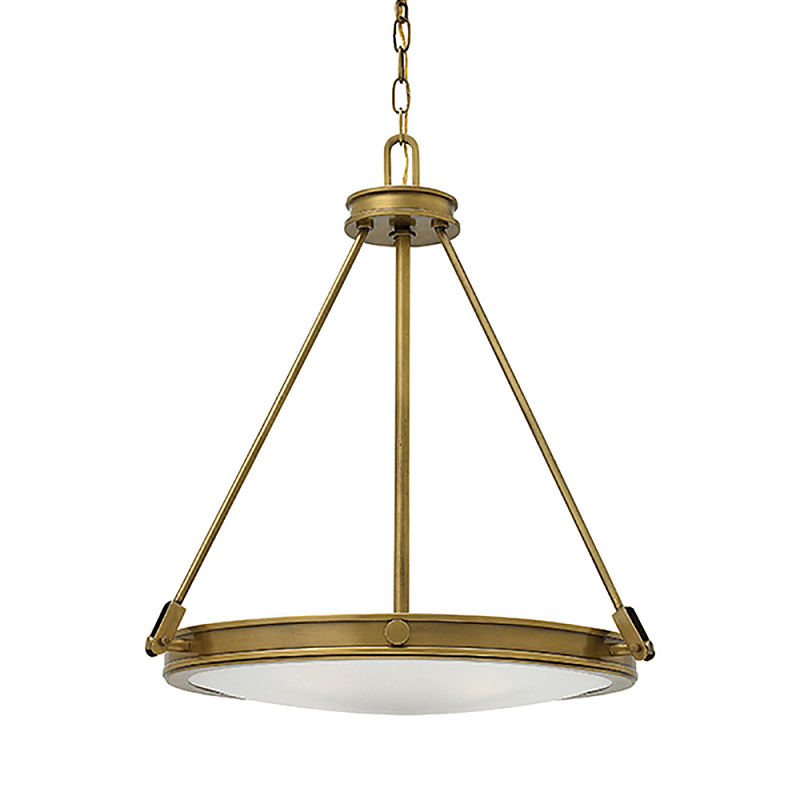 Люстра подвесная цвета латунь с плоским круглым матовым стеклянным плафоном на цепи Hinkley Латунь Белый Бежевый в Ульяновске | Loft Concept 