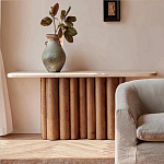 Консоль с овальной столешницей и фактурным деревянным основанием Enzo варинант исполнения - 5 | Loft Concept в Ульяновске