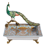Блюдо квадратное с павлином на бронзовых ножках Eden Garden варинант исполнения - 1 | Loft Concept в Ульяновске