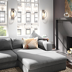 Бра цвета хром с круглой рамой и цилиндрическим прозрачным стеклянным плафоном на прямоугольном основании Feiss варинант исполнения - 3 | Loft Concept в Ульяновске