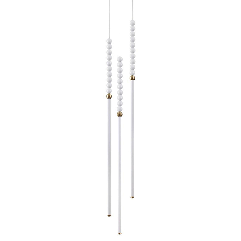 Подвесной светильник с 3-мя вертикальными плафонами и белыми шариками PEARLS Suspension Бронза Белый в Ульяновске | Loft Concept 