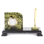 Настольный письменный набор из змеевика с визитницей с часами и ручкой Successful Leader варинант исполнения - 1 | Loft Concept в Ульяновске