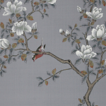 Обои ручная роспись Japanese Garden Original colourway on Gun Metal dyed silk варинант исполнения - 2 | Loft Concept в Ульяновске