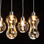 Люстра с 3-мя плафонами волнообразной формы цвета янтарь и 2-мя прозрачными шарообразными плафонами Lucid Rain  варинант исполнения - 5 | Loft Concept в Ульяновске