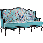 Трехместный диван из натурального бука бирюзовый с изображением птиц и цветов Turquoise Chinoiserie Garden Sofa варинант исполнения - 2 | Loft Concept в Ульяновске