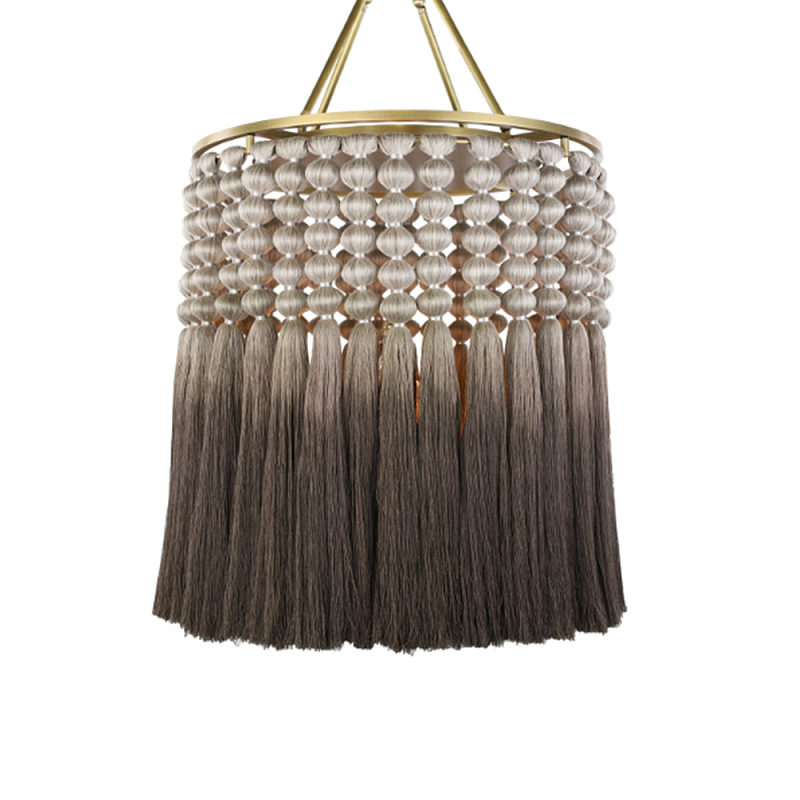 Люстра плетеная с кисточками на золотистом каркасе Boho Tassel Chandelier Коричневый Латунь в Ульяновске | Loft Concept 