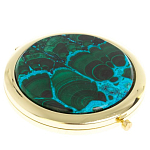 Зеркало карманное складное круглое из натурального камня Малахит с Хризоколлой в подарочной упаковке Gold Stone Mirrors варинант исполнения - 1 | Loft Concept в Ульяновске