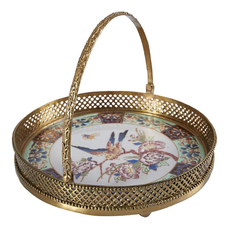 Блюдо фарфоровое с бронзовой ручкой Paradise Dish with Handle Бронза Мульти в Ульяновске | Loft Concept 