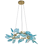 Люстра светодиодная золотистом каркасе с синими стеклянными листьями Blue Light Wreath варинант исполнения - 1 | Loft Concept в Ульяновске