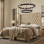 Кровать двуспальная бежевая с основанием из массива дерева с мягким изголовьем Flax Beds варинант исполнения - 3 | Loft Concept в Ульяновске