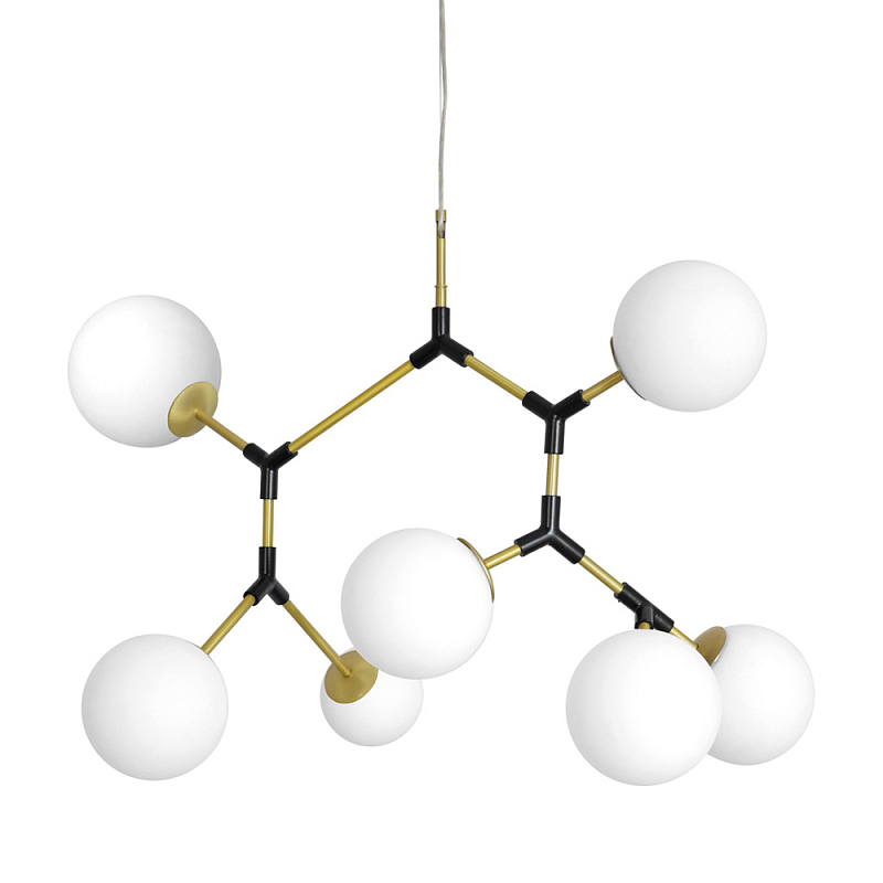 Люстра с 7-ю белыми шарообразными плафонами Natural Concepts Латунь Черный Белый в Ульяновске | Loft Concept 