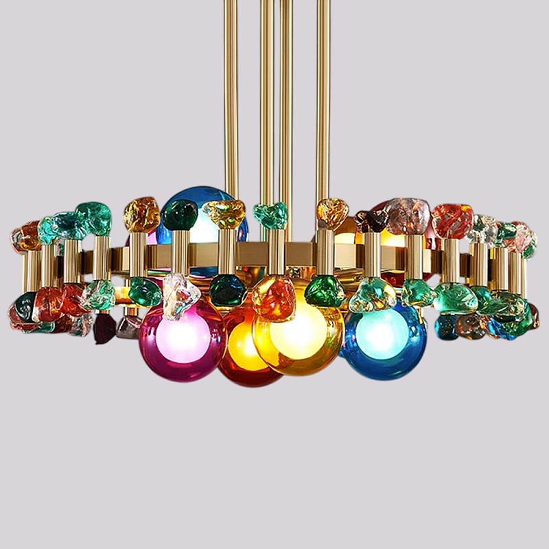 Люстра круглая золотистая с цветными плафонами Colorful Ball Candy Crystal Золотой Мульти Люстра круглая золотистая с цветными плафонами Colorful Ball Candy Crystal Золотой Мульти в Ульяновске | Loft Concept