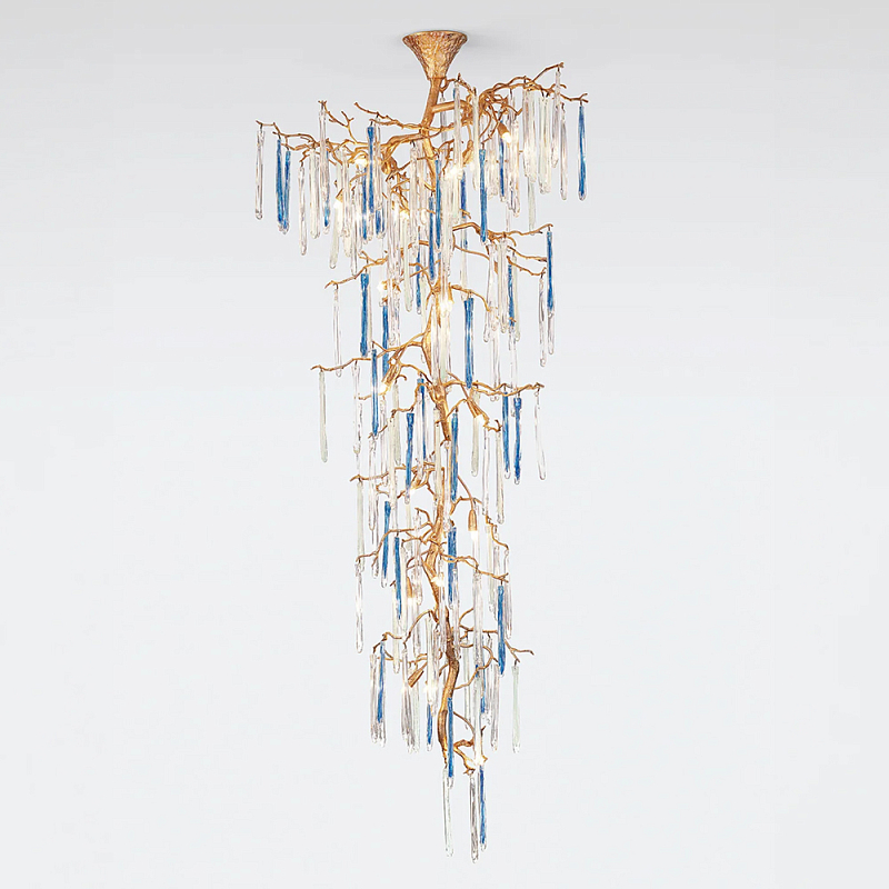 Люстра каскадная с прозрачными и голубыми подвесками в форме капель Droplet Chandelier Золотой Прозрачный Голубой Люстра каскадная с прозрачными и голубыми подвесками в форме капель Droplet Chandelier Золотой Прозрачный Голубой в Ульяновске | Loft Concept