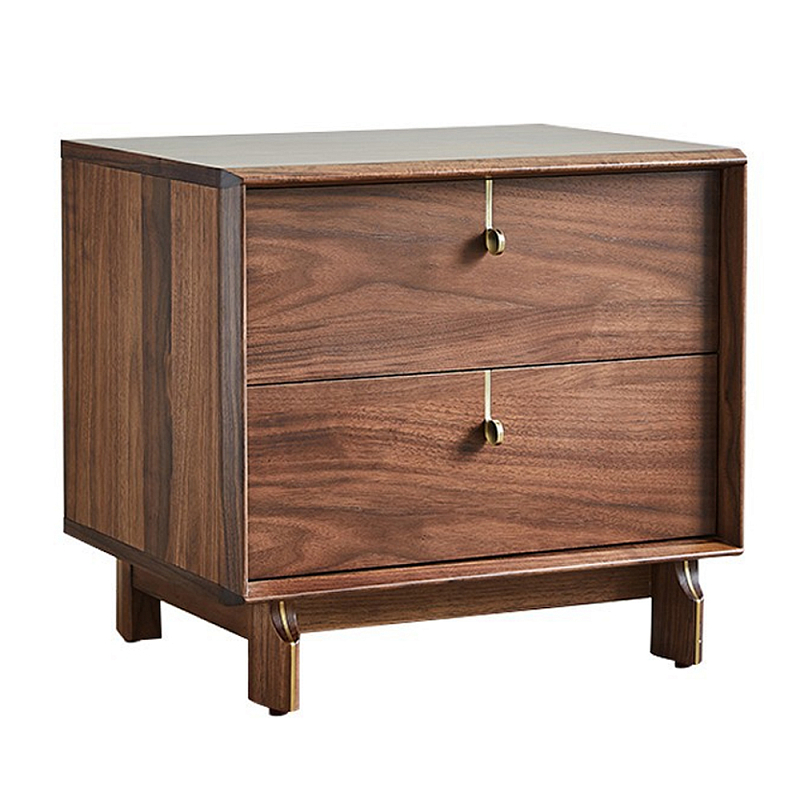 Прикроватный деревянный столик с ящиками Moon Walnut Furniture Орех Прикроватный деревянный столик с ящиками Moon Walnut Furniture Орех в Ульяновске | Loft Concept