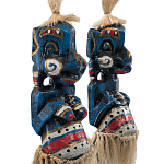 Комплект из 2-х деревянных статуэток Asmat Straw Headdress Statuettes Blue Colorful Tattoo варинант исполнения - 3 | Loft Concept в Ульяновске