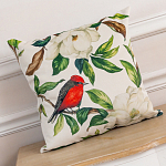 Декоративная подушка бежевая с изображением птиц и цветов Blooming Birds варинант исполнения - 2 | Loft Concept в Ульяновске