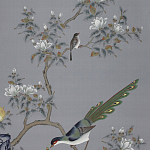 Обои ручная роспись Japanese Garden Original colourway on Gun Metal dyed silk варинант исполнения - 1 | Loft Concept в Ульяновске