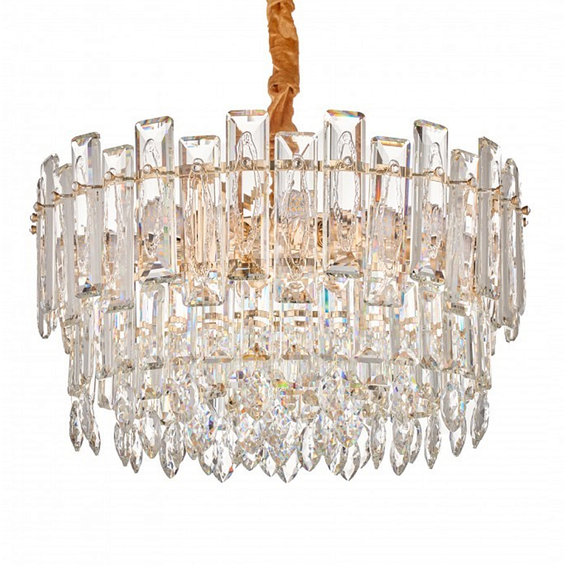Круглая люстра с хрустальными подвесками на золотистом каркасе Gorgeous Crystal Light Золотой Прозрачный в Ульяновске | Loft Concept 