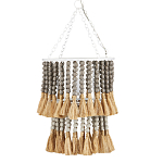 Подвесной светильник двухъярусный с декором из круглых деревянных бусин с кисточками Gray Brown Wooden Beads Chandelier варинант исполнения - 2 | Loft Concept в Ульяновске