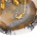 Икорница со стопками с декором "Рыбак с санями" с гравировкой на подставке из натуральных камней Агат Мрамор Decorative Cavair Dishes варинант исполнения - 10 | Loft Concept в Ульяновске