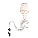 Подвесной светильник с белым текстильным абажуром и изогнутым хрустальным основанием с подвесками Lustre Reverie варинант исполнения - 4 | Loft Concept в Ульяновске