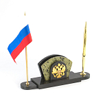 Визитница настольная с гербом и флагом России из природного камня змеевик Successful Leader варинант исполнения - 2 | Loft Concept в Ульяновске