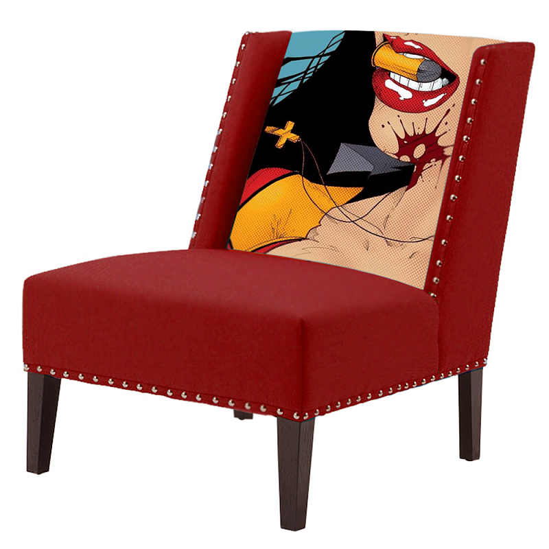 FUN Armchair "Super woman" Red Дизайнерское кресло с цветным принтом Бургундский красный в Ульяновске | Loft Concept 