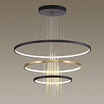 Люстра подвесная с 3-мя круглыми подвесами в черном и золотистом цвете и вертикальными подвесками Ring Horizontal варинант исполнения - 4 | Loft Concept в Ульяновске